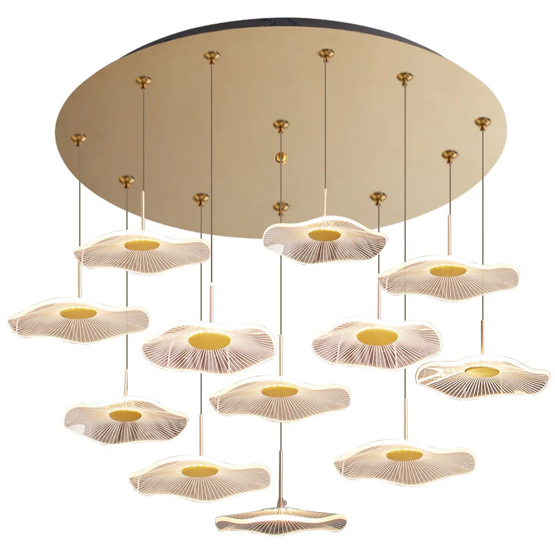 Afralia™ Lotus Leaf Tea Art Spiral Staircase Chandelier - Chinese Style Pendant Light