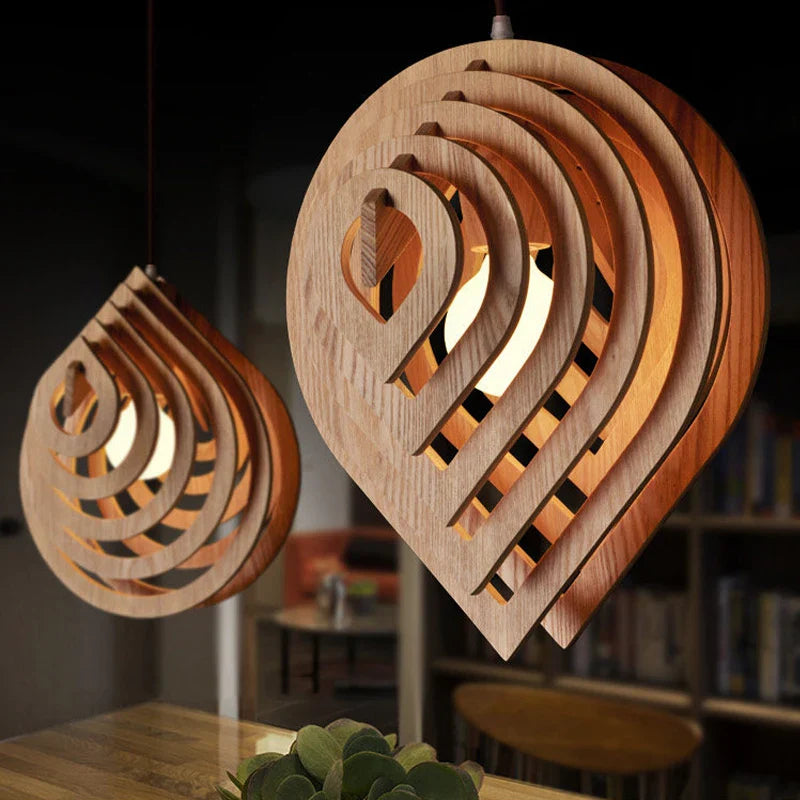 Afralia™ Wood Pendant Light: Nordic Water Drop Design for Modern Dining Room Lighting