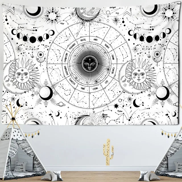 Afralia™ Sun Moon Mandala Starry Sky Tapestry Wall Hanging for Boho Home Décor