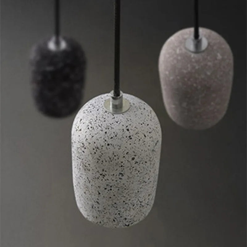 Afralia™ Modern Grey Cement Stone Pendant Lamp LED for Bedroom, Restaurant, Bar Decor