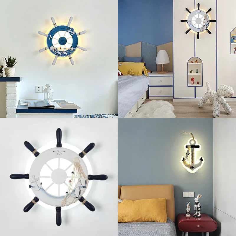 Afralia™ Kids LED Ship Rudder Wall Light - Mediterranean Decor Ocean Theme