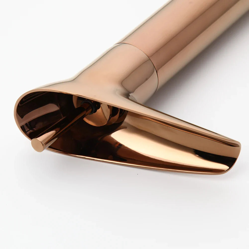 Afralia™ Rose Golden Waterfall Bathroom Faucet with Solid Brass Handle and Pink Golden Wine Design