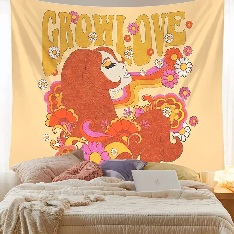 Afralia™ Retro Hippie Witchcraft Wall Tapestry | Vinyl Aesthetic Home Decor