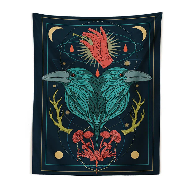 Afralia™ Tarot Ravens Key Tapestry: Hippie Witchcraft Wall Hanging for Home Decor