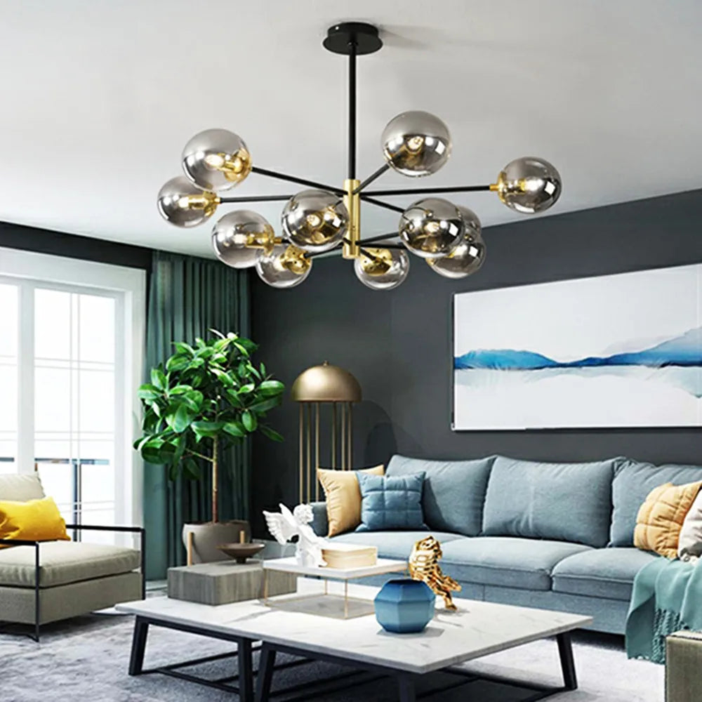 Afralia™ Glass Ball LED Chandelier: Retro Round Wrought Iron Indoor Lighting for Kitchen, Living Room, Farmhouse