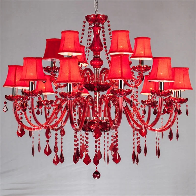 Afralia™ Red Crystal Candle Chandelier - Modern Luxury LED Light Fixtures for Home Living Room