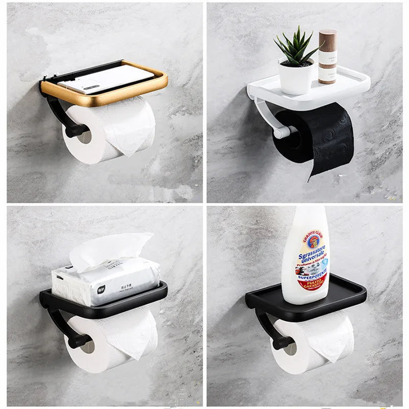 Afralia™ Black Tissue Paper Holder with Phone Stand - Toilet Roll Rack & Storage Box
