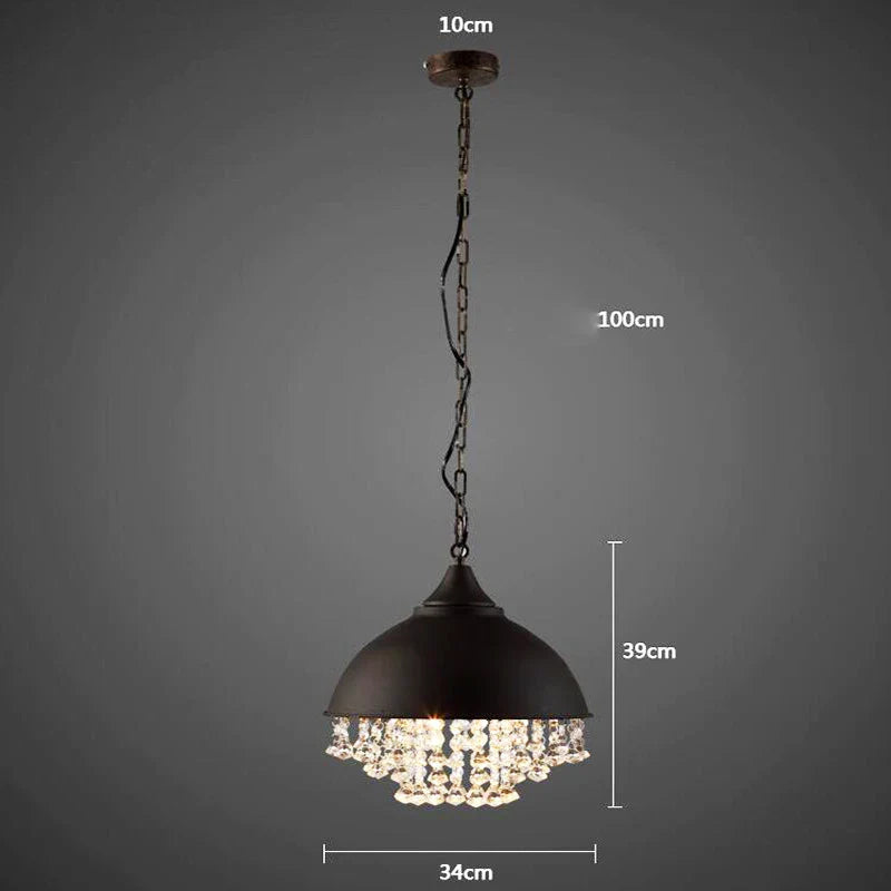 Afralia™ Industrial Black Iron Crystal Chandelier Vintage Pendant Ceiling Fixture for Restaurant, Cafe, Kitchen