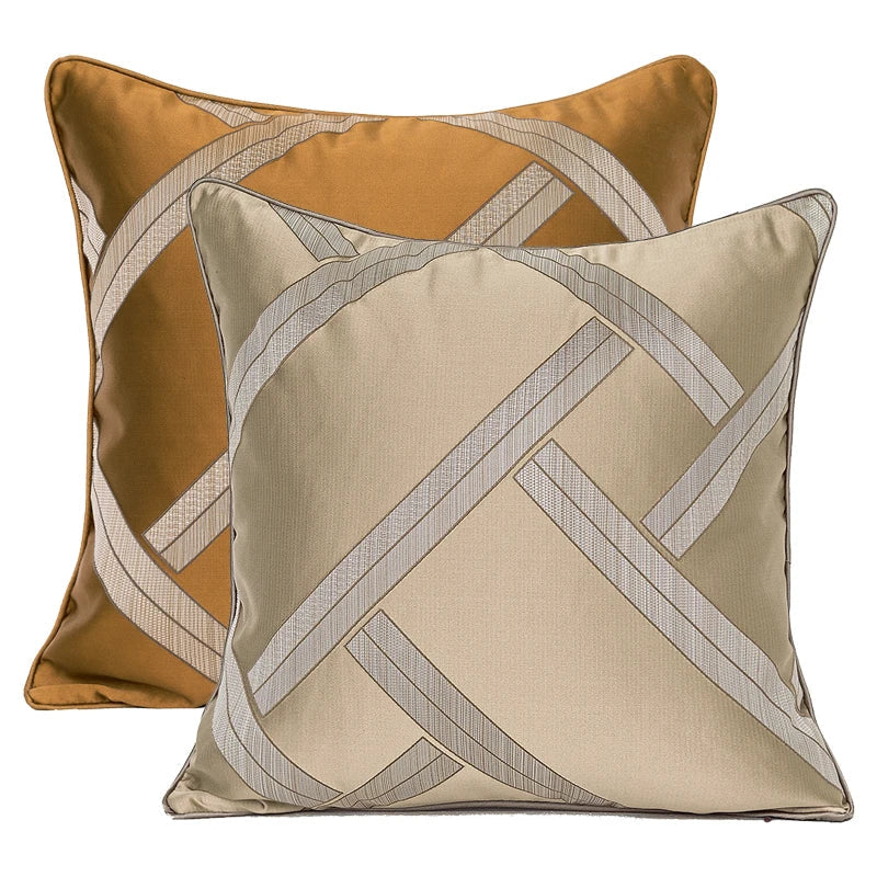 Afralia™ Retro Sunset Geometric Orange Lines Beige Cushion Cover for Modern Home Decor