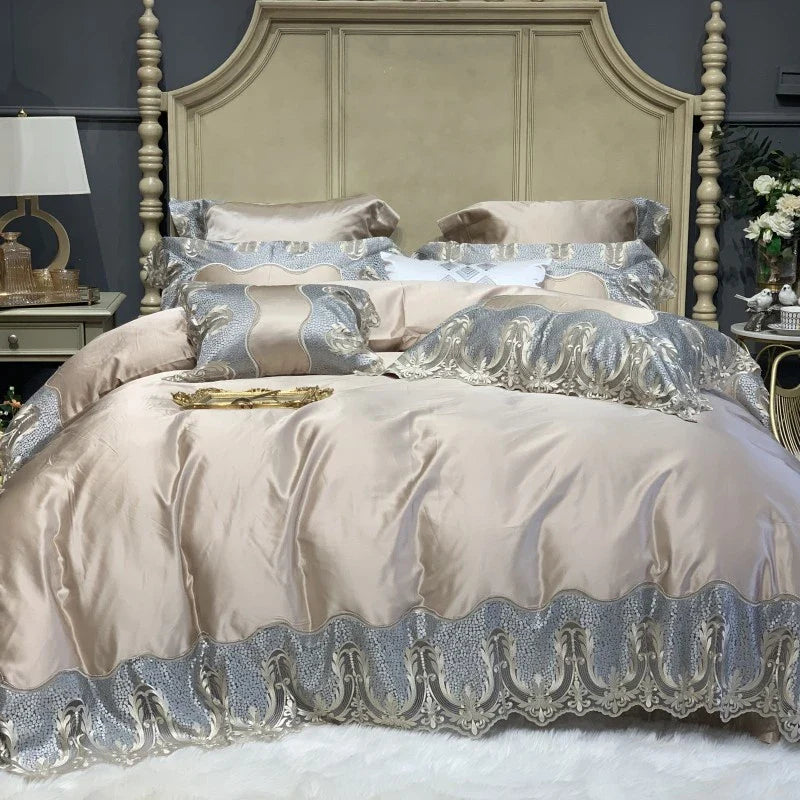Afralia™ Luxury Lace Embroidery Bedding Set, 1000TC Egyptian Cotton, Princess Wedding Theme