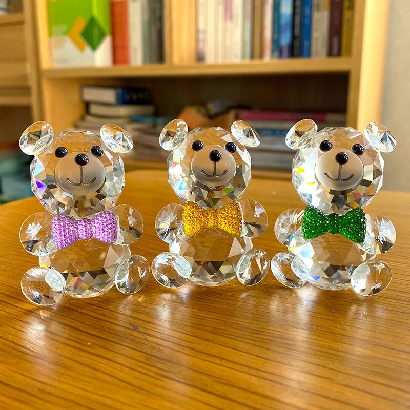 Afralia™ Clear Crystal Teddy Bear Figurines - Glass Animal Paperweight & Home Decor