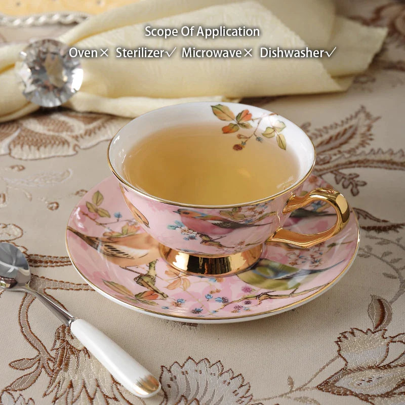 Afralia™ Pink Bird Bone China Tea & Coffee Set with Teapot, Cup, and Jug