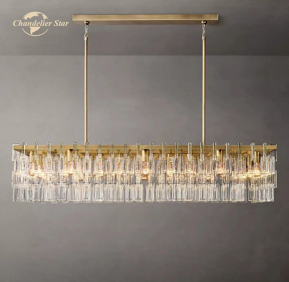 Afralia™ Black Marignan K9 Crystal Rectangular Chandelier for Living Dining Room