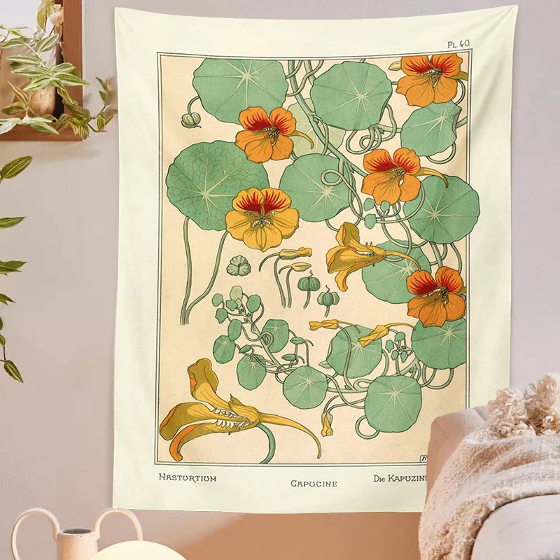 Afralia™ Wildflower Wall Hanging: Vintage Botanical Tapestry - Nasturtium Thistle Retro Design