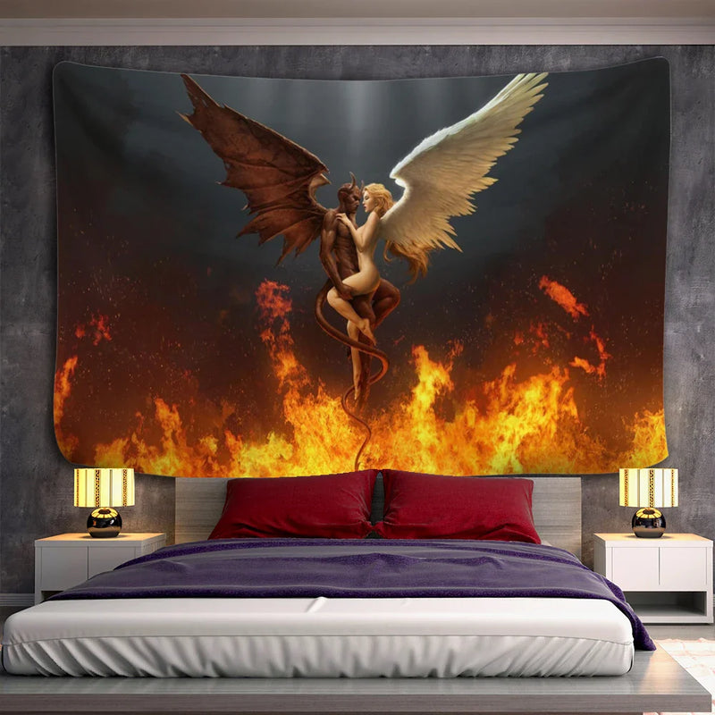 Afralia™ Angel Devil Hell Witchcraft Hippie Psychedelic Halloween Dorm Tapestry