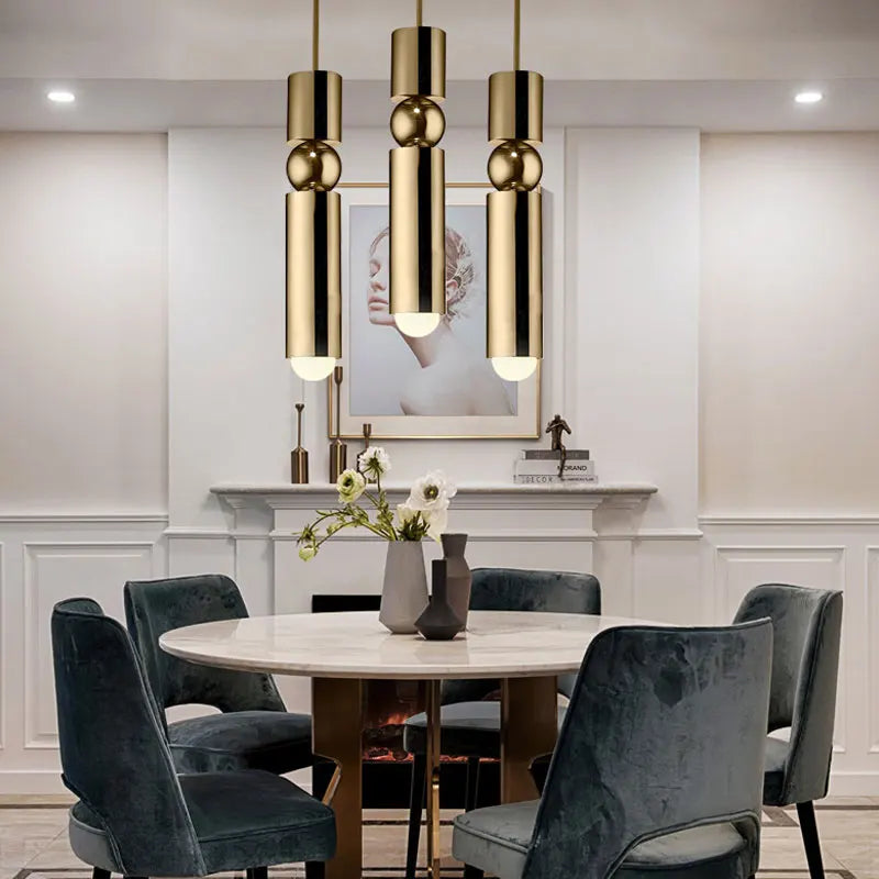 Afralia™ Golden Cylinder Pipe LED Pendant Light - Modern Nordic Design