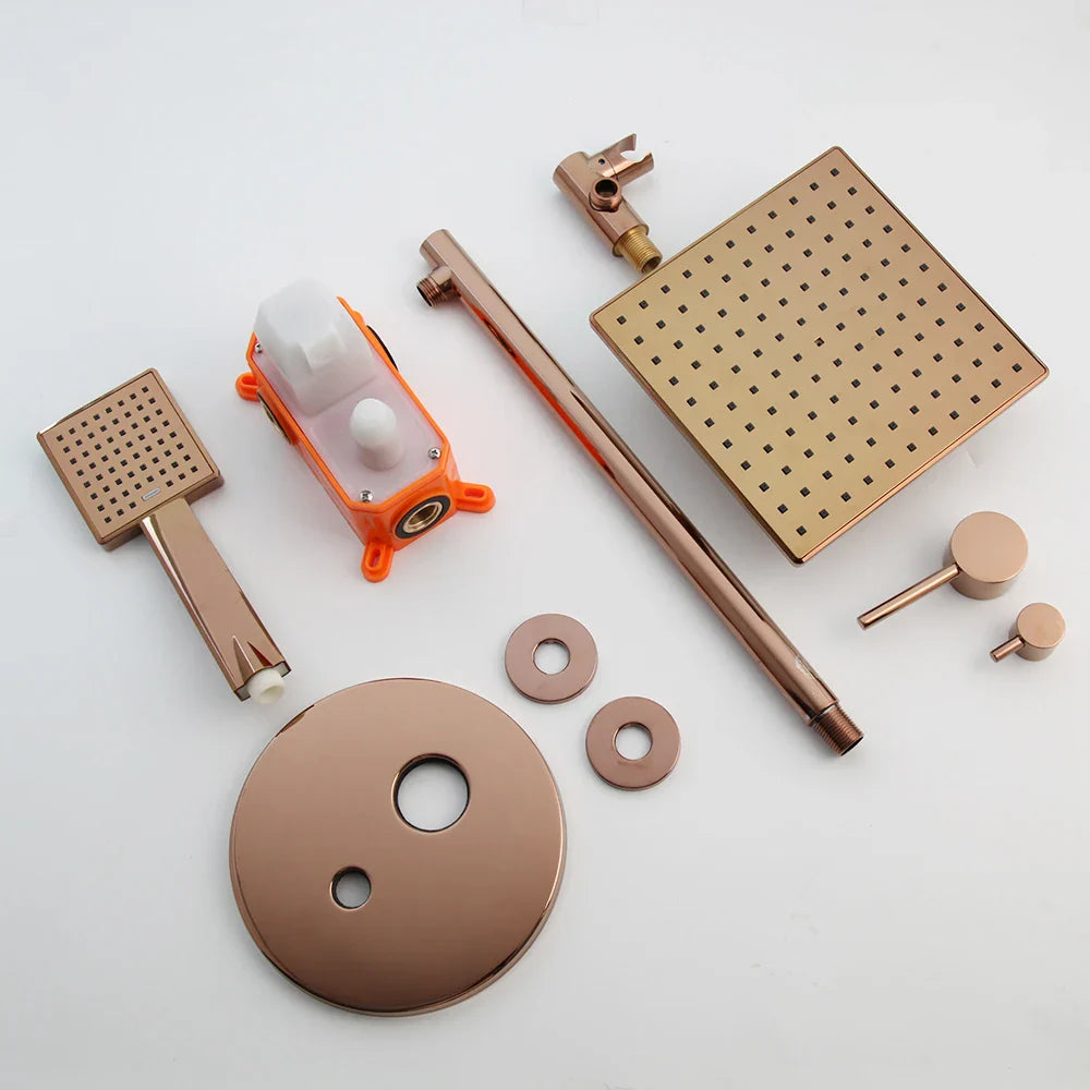 Afralia™ Rose Gold Shower Faucet Set with Rainfall Head & Hand Shower