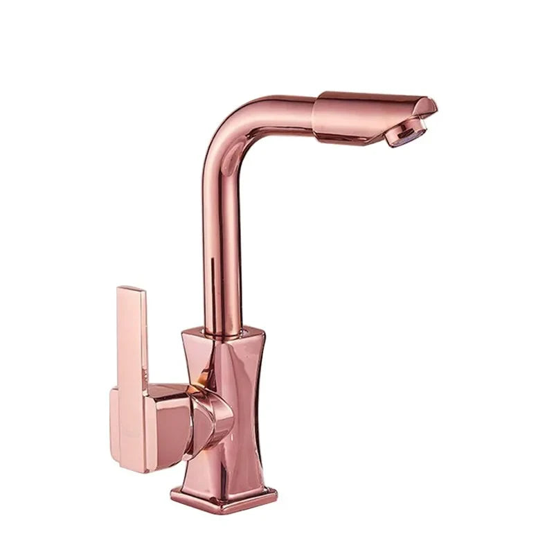 Afralia™ Brass Basin Faucet Swivel Spout Vanity Sink Mixer - Gold/Rose Gold/Chrome