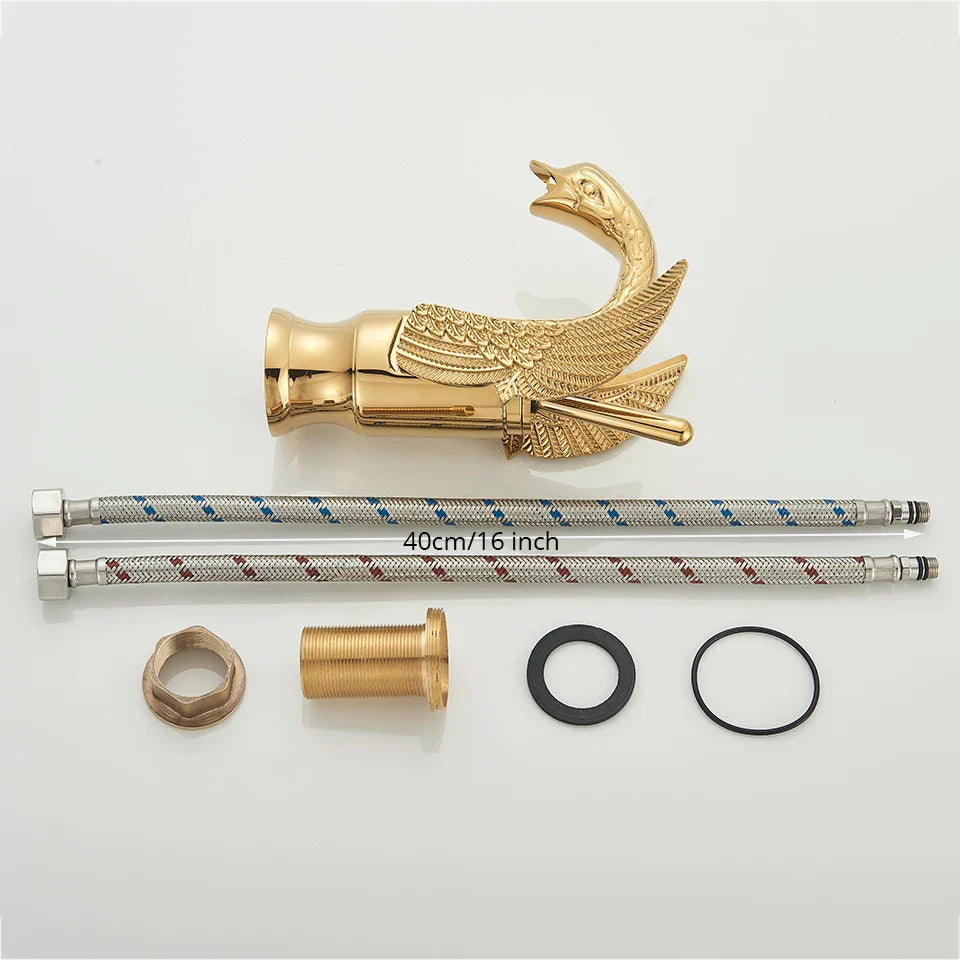 Afralia™ Brass Golden Swan Faucet for Bath Basin, Cold & Hot Water Mixer Tap