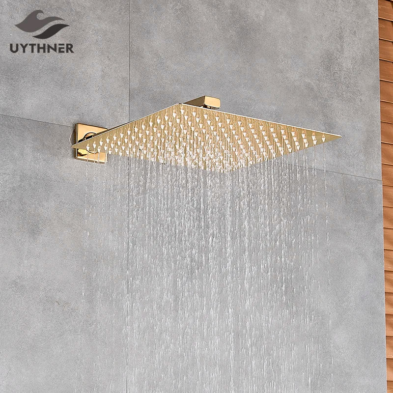 Afralia™ Square Rainfall Shower Head Set with Shower Arm - Ultrathin Design