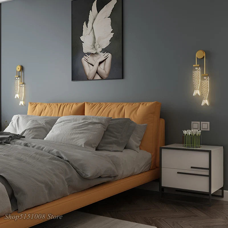 Afralia™ Nordic Ins Acrylic Carp LED Wall Lamps for Children's Bedroom - Kids Sconce