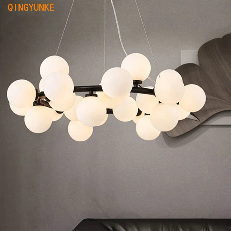 Afralia™ Modern Nordic G4 LED Chandelier with White Glass Ball for Stylish Home Lighting.