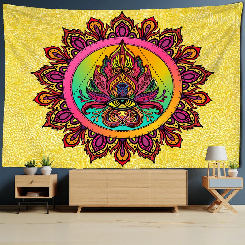 Psychedelic Eyes Tapestry Witchcraft Abstract Colorful Grim Reaper Hippie Home Decor by Afralia™