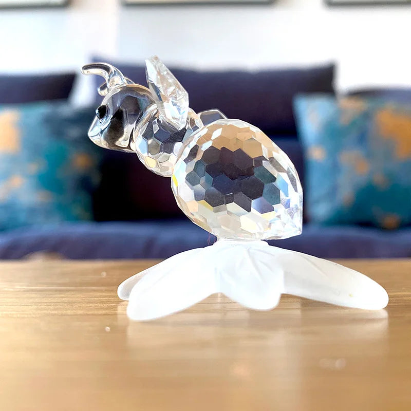 Afralia™ Crystal Bee & Leaf Glass Figurine - Home Decor & Gift Ornament