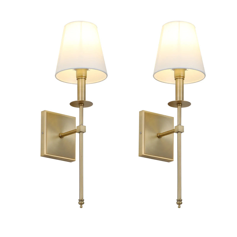 Afralia™ Rustic Industrial Wall Sconce with Flared White Textile Lamp Shade - Set of 2