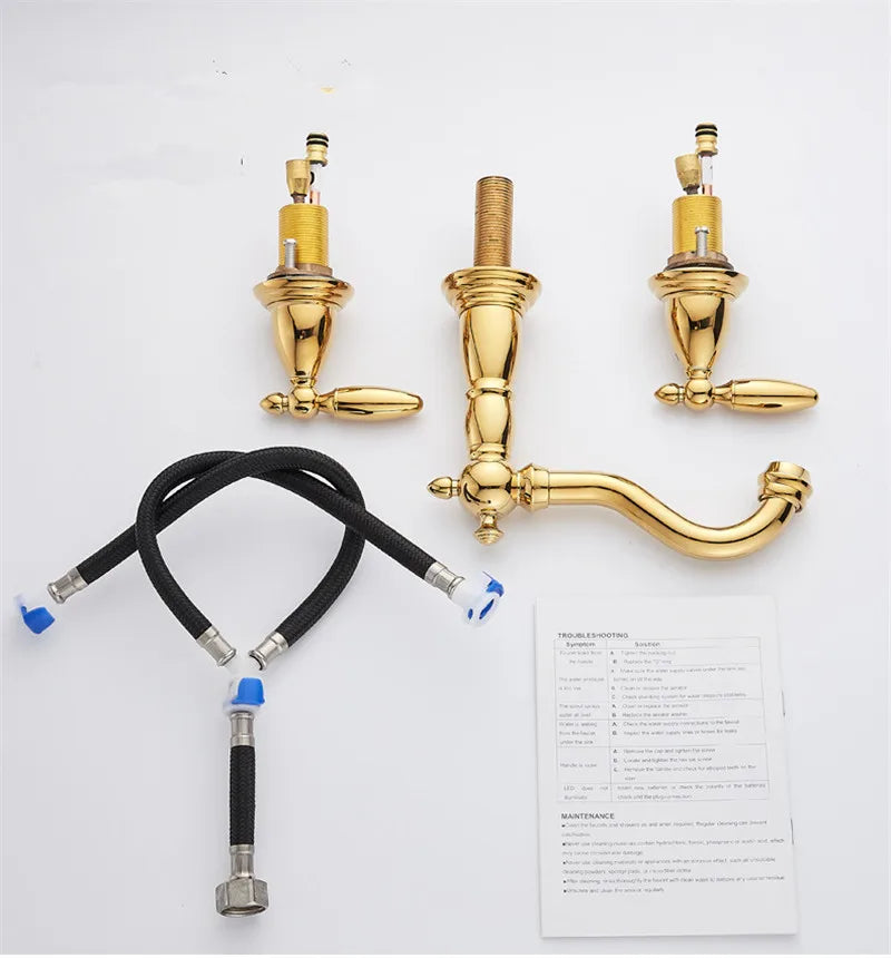 Afralia™ Rose Gold Widespread Bathroom Faucet for Basin, Antique 3 Hole Sink Tap