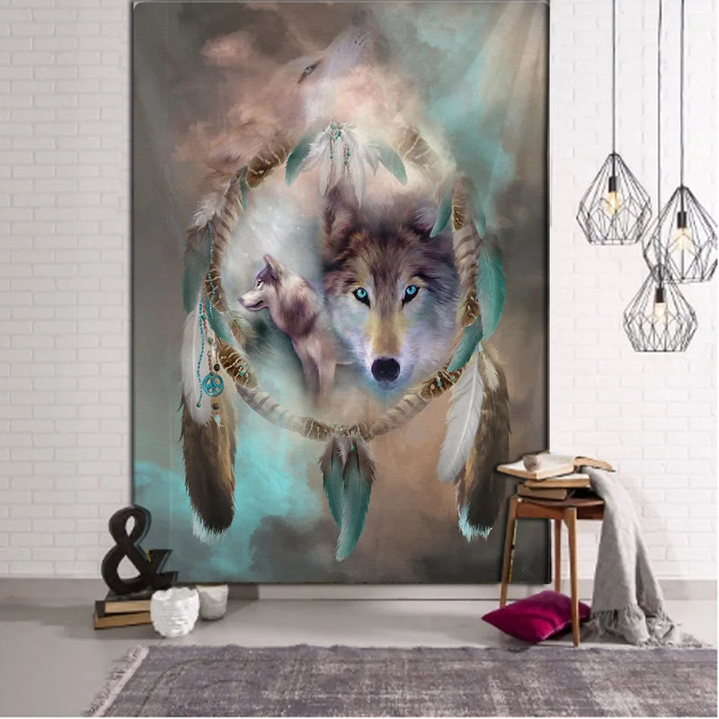 Afralia™ Wolf Tiger Lion Animal Tapestry Wall Hanging for Home Decor