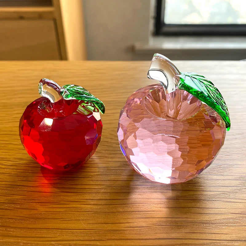 Afralia™ 3D Crystal Yellow Apple Glass Paperweight Figurine Ornaments - Office Desktop Decoration