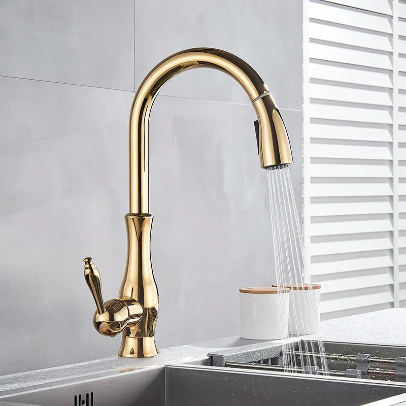 Afralia™ Gold Swivel Spout Kitchen Faucet with Pull Down Sprayer