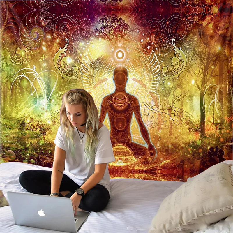 Afralia™ Meditation Chakra Mandala Tapestry: Yoga & Home Decor