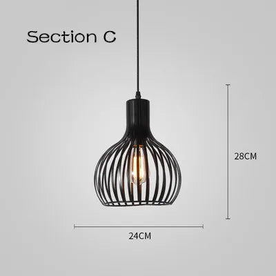 Afralia™ Cage Light Frame Pendant Industrial Single Head Black Nordic Creative Fixture