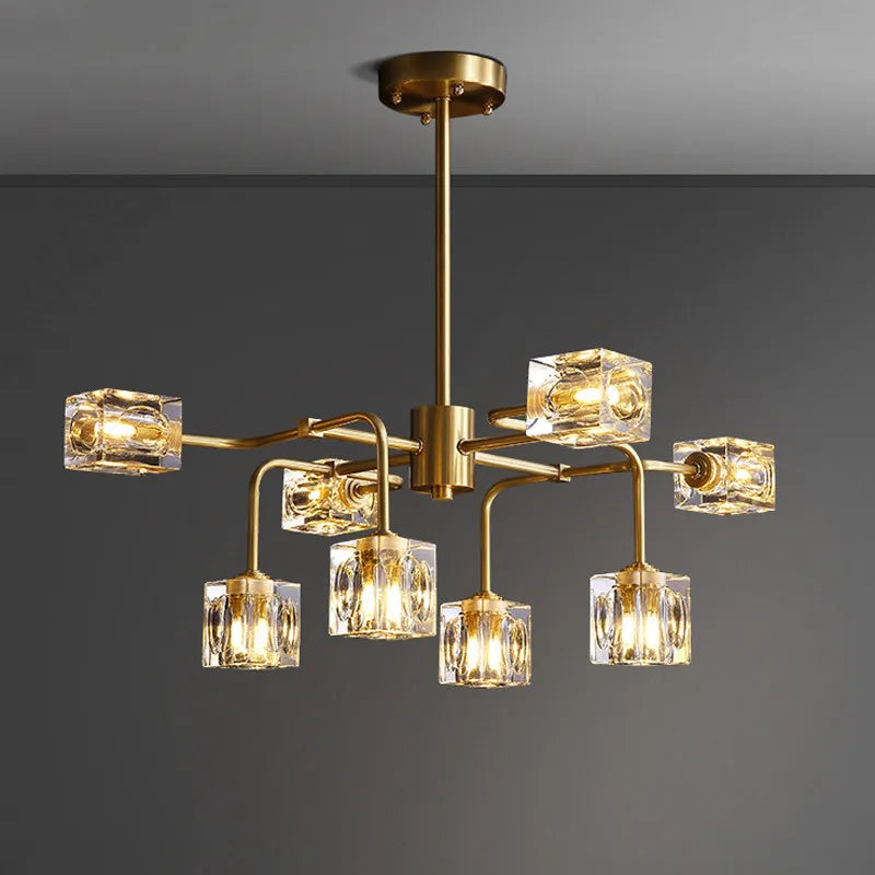 Afralia™ Square Crystal Chandelier Artistic Branches Luxury Gold Light Fixtures Living Room Kitchen Lighting