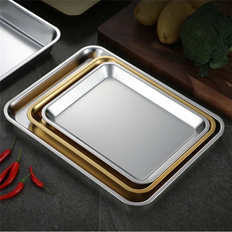 Afralia™ Stainless Steel Rectangle Food Tray for Barbecue, Fruits, Steamed Sausage, and Baking