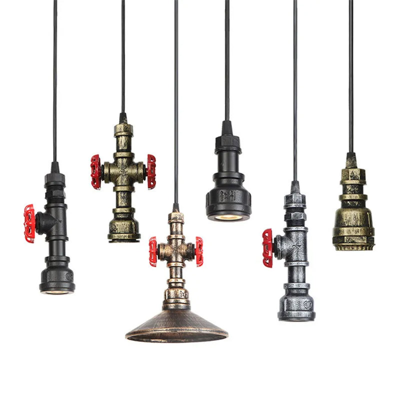 Afralia™ Iron Pipe Pendant Lights Holder Retro Loft Indoor Ceiling Hanging Lamp