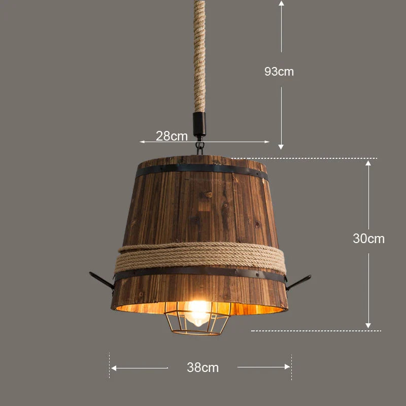 Afralia™ Barrel Industrial Chandelier for Dining Room Cafe Restaurant, Adjustable Wood Light Fixture