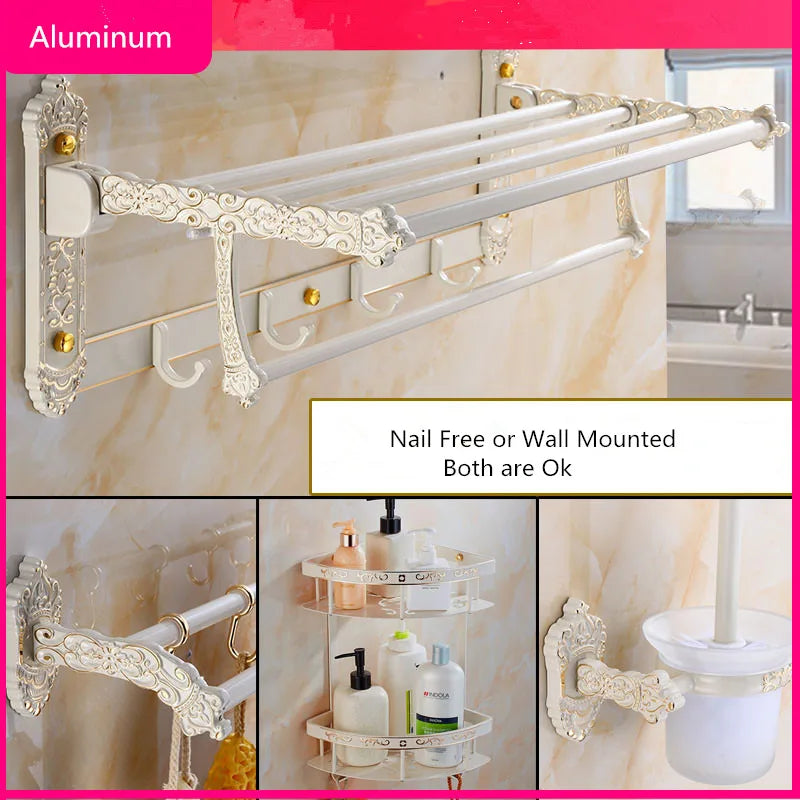 Afralia™ Aluminum Bath Hardware Set: Shelf, Towel Rack, Paper Holder, Brush Holder, Hooks
