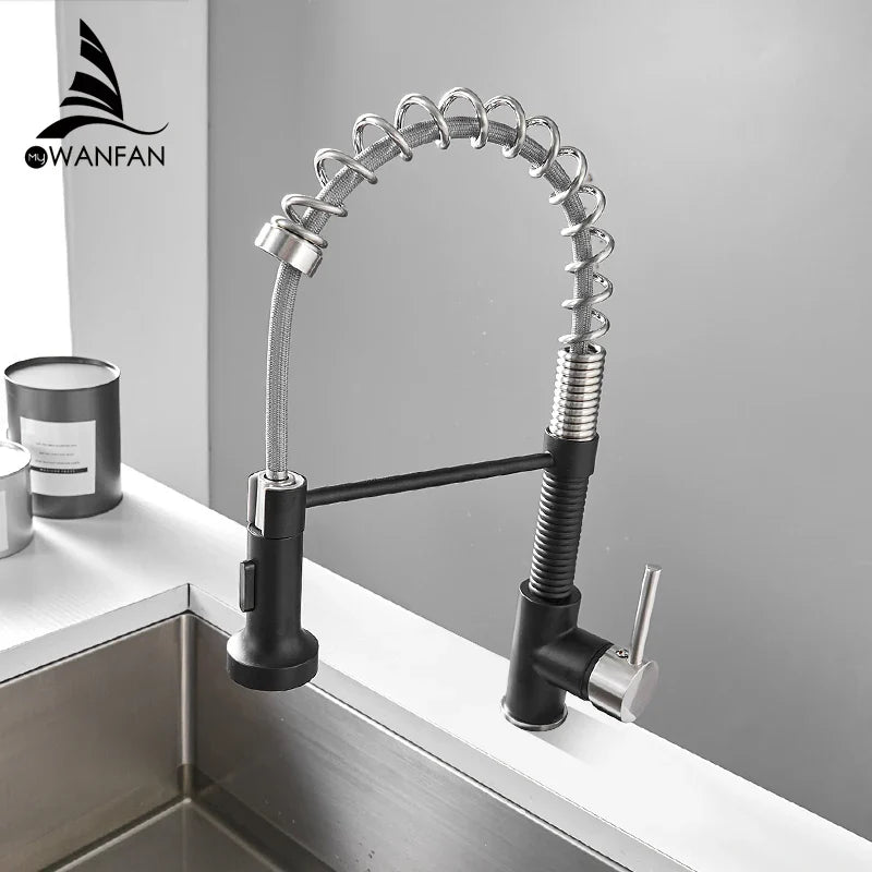 Afralia™ Brush Brass Kitchen Faucet Single Lever Pull Out Spring Spout Mixer Tap