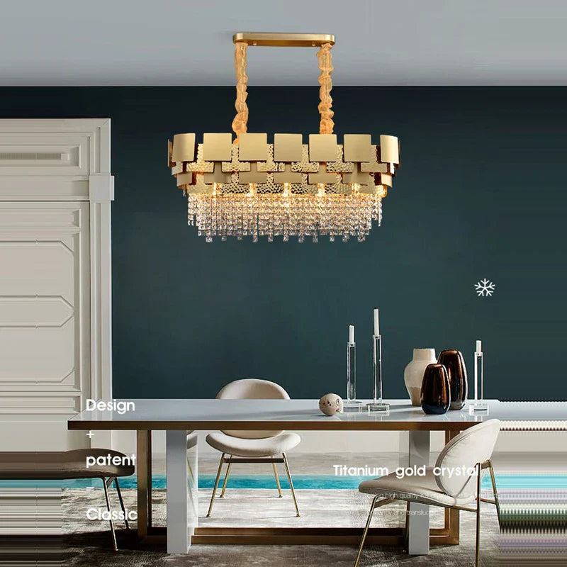 Afralia™ Golden Crystal Stainless Steel Pendant Light for Stylish Foyer