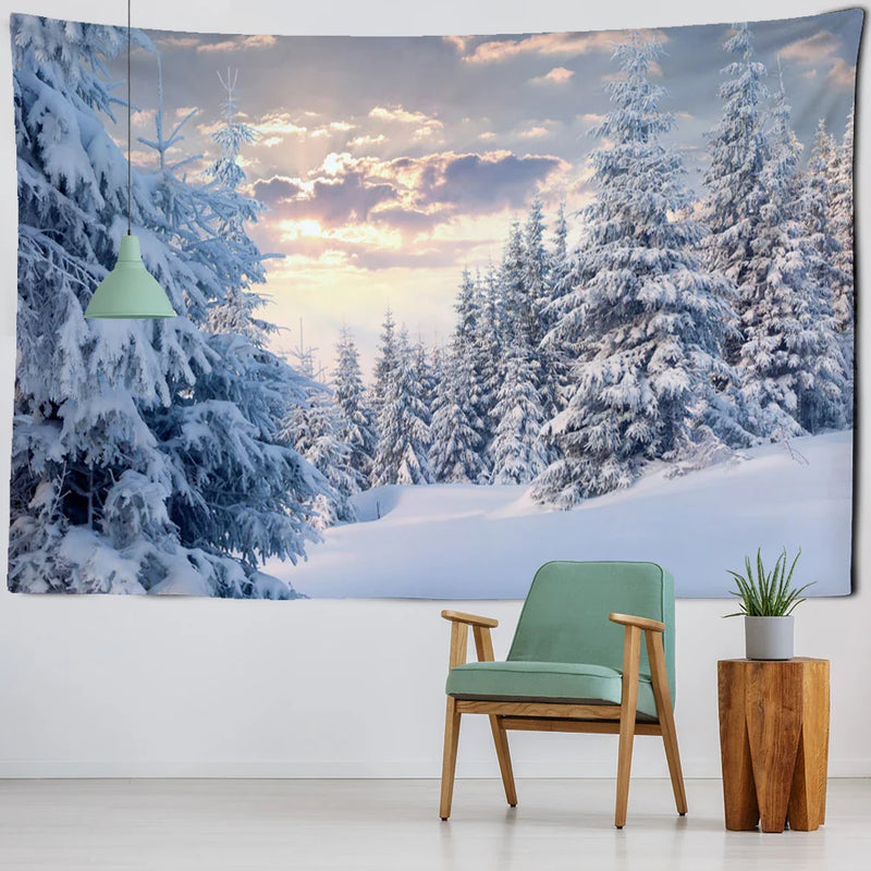 Afralia™ Snow Scenery Bohemian Tapestry Wall Hanging for Small Fresh Living Room Decor