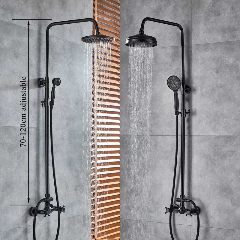 Afralia™ Black Bronze Shower Faucet Set with 8" Rain Shower Head & Hand Shower