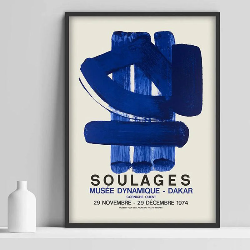 Afralia™ Canvas Painting Pierre Soulages Exhibition Poster Museum Art Print Decor