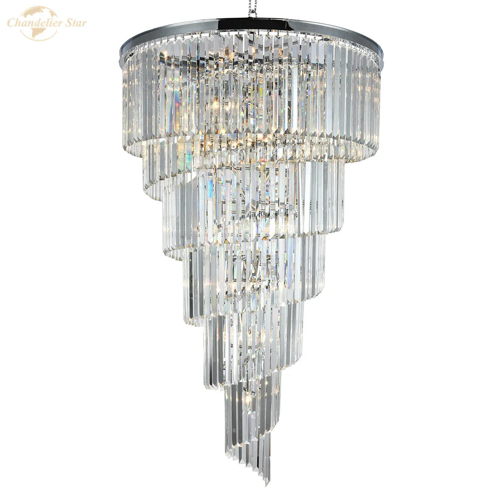Afralia™ Luxury Prism LED Crystal Chandelier, Art Deco Spiral Design, Large Pendant Hanging Lamp