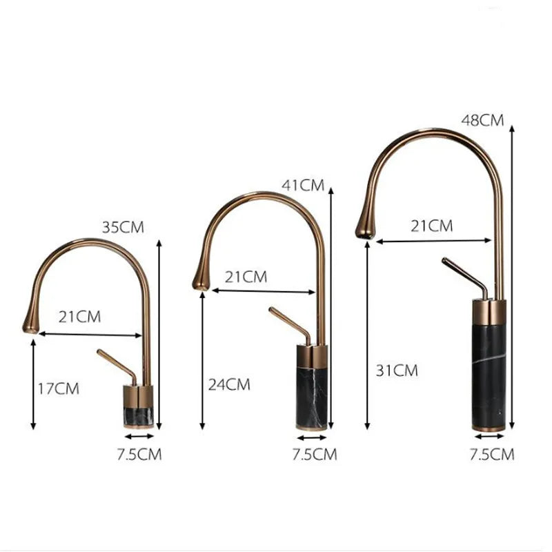 Afralia™ Rose Gold Brass and Marble Basin Faucet, Hot and Cold Sink Mixer Tap