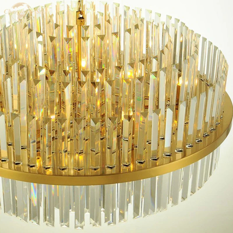 Afralia™ Round Gold Crystal Glass Pendant Light for Luxury Decor