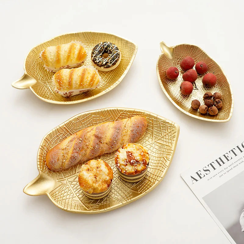 Afralia™ Gold Leaf Plate: Luxury Decorative Tray for Jewelry, Candy, Fruit & Trinkets