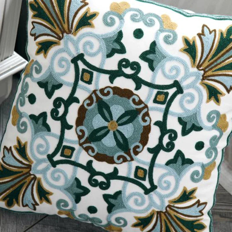 Afralia™ Ethnic Style Canvas Embroidery Pillow Cover 45x45cm